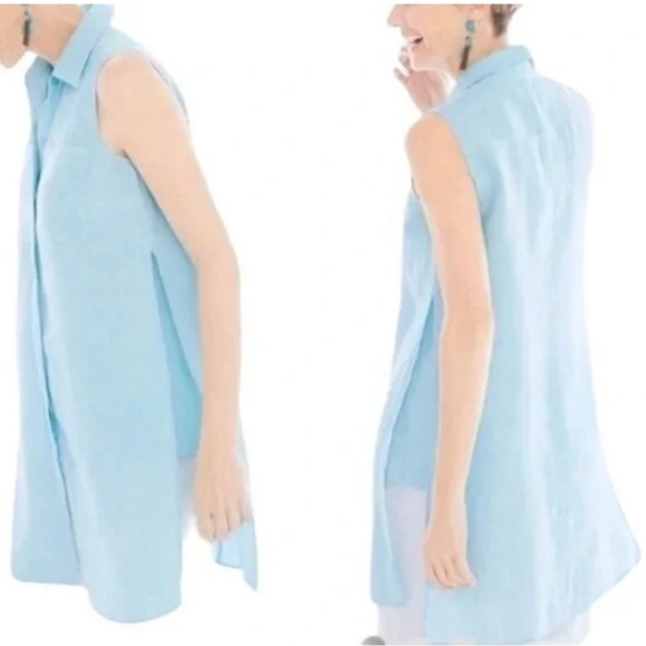 Chico's Tops - CHICO'S Sleeveless Side Slit Blue Aqua Linen Tunic, Sz L/12